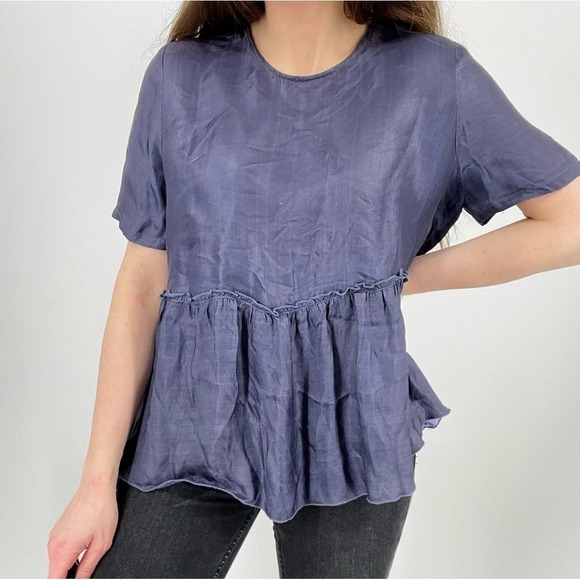 Chan Luu Silk Blend Baby Doll Top in Dark Blue Size M - Picture 16 of 16